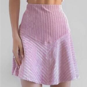 Free People Pink Velvet Camden Mini Skirt Ribbed Flared Women's size Small
